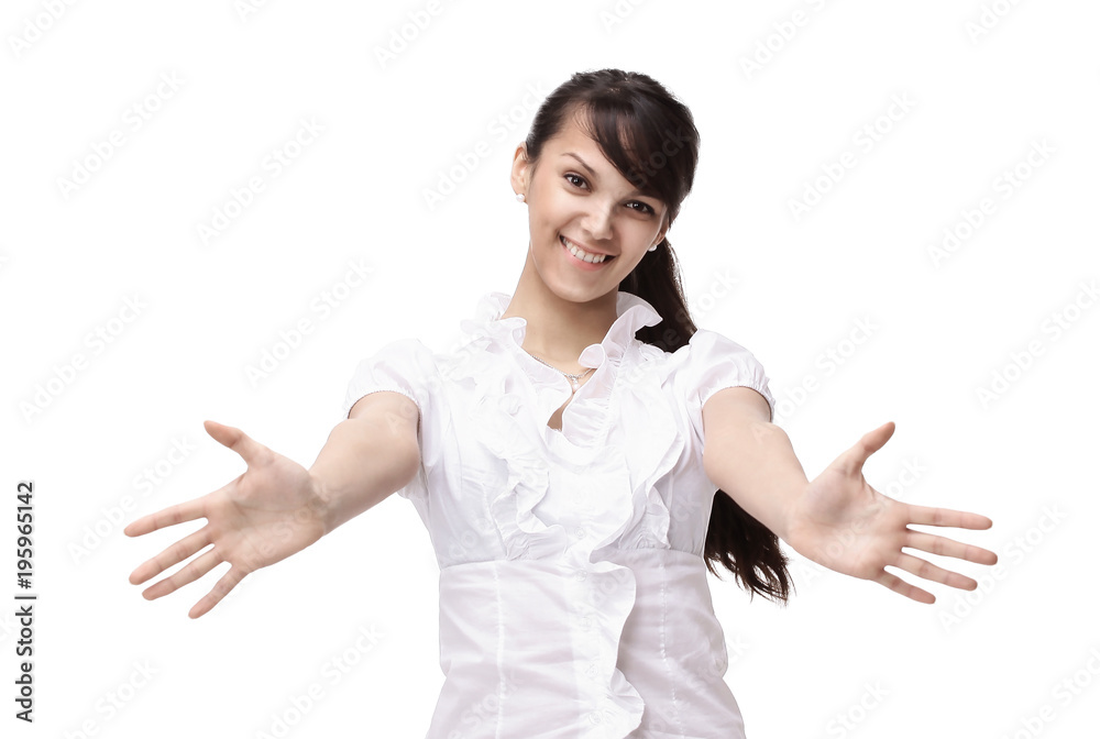 closeup.successful young woman showing open hands closeup.successful young woman showing open hands