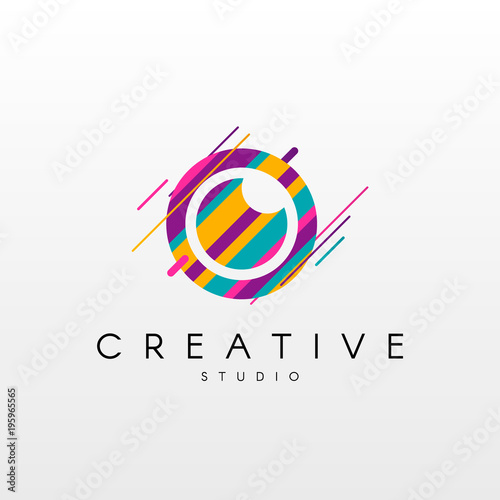 Camera Logo.  Abstract Camera logo design, made of various geometric shapes in color. 