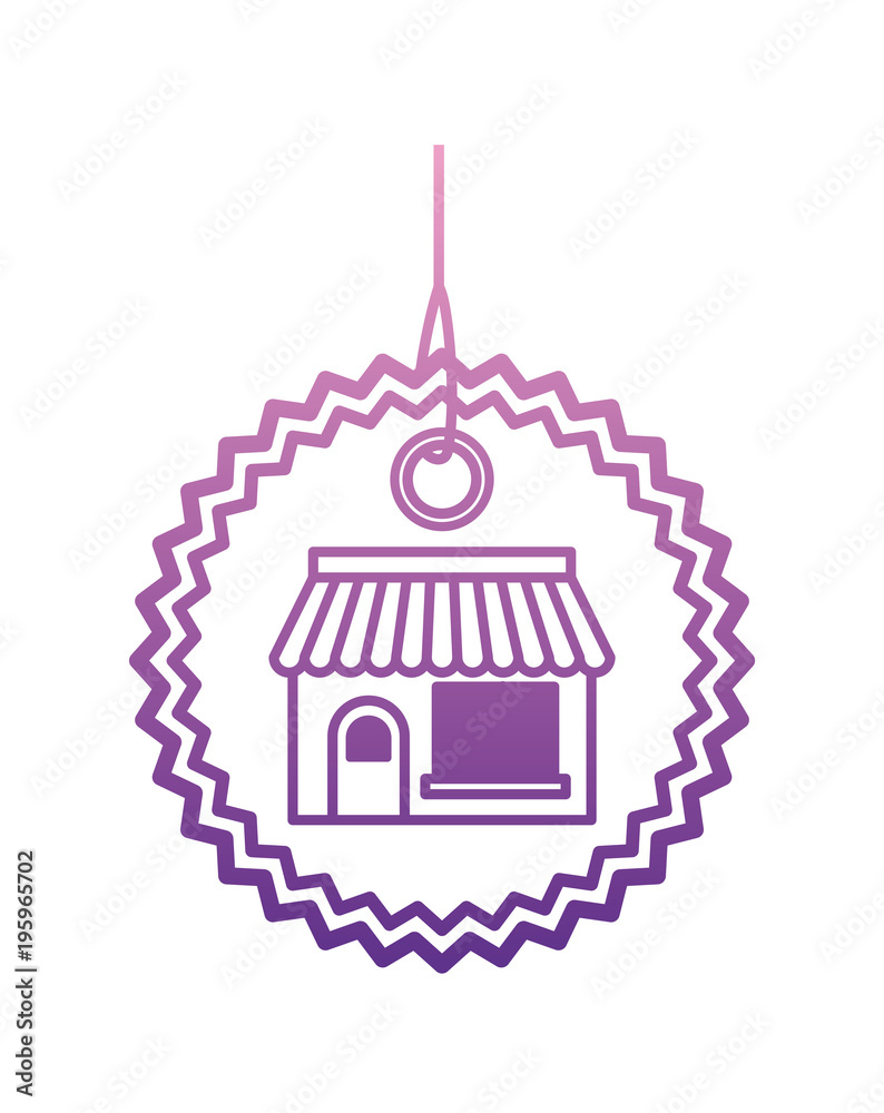 commercial hangtag with store building hanging vector illustration design