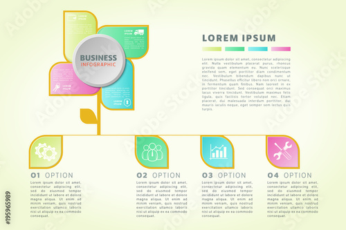 Business template with 4 steps, options or processes. Can by used for grow up, workflow, research, presentation, timeline.