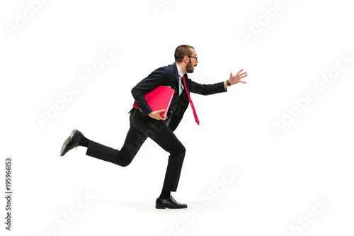 Businessman running with a folder on white background © master1305