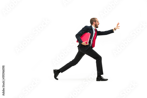 Businessman running with a folder on white background © master1305