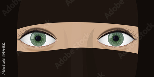 Young woman in burqa. Muslim beautiful girl. Green eyes vector illustration.