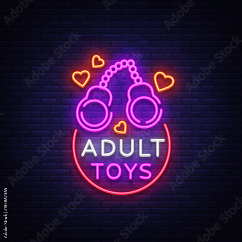 Adult toys logo in neon style. Design template sex shop neon