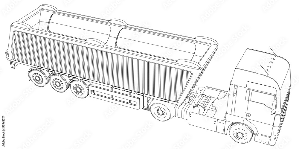 Open trailer sketch. 3d illustration. Wire-frame style Stock Photo - Alamy