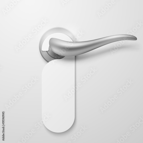 Hotel door handle with white blank plastic hanger vector illustration