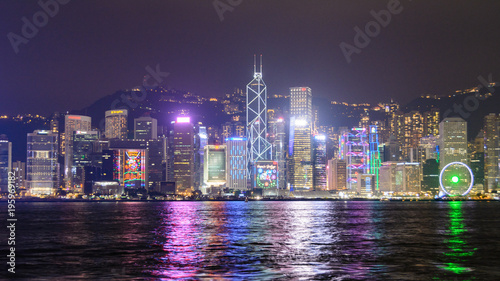 Night view of Victoria Harbor in Hong Kong, China.