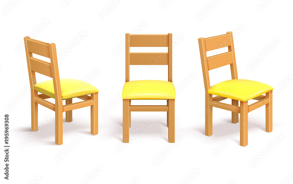 Wooden chair in different position isolated vector illustration