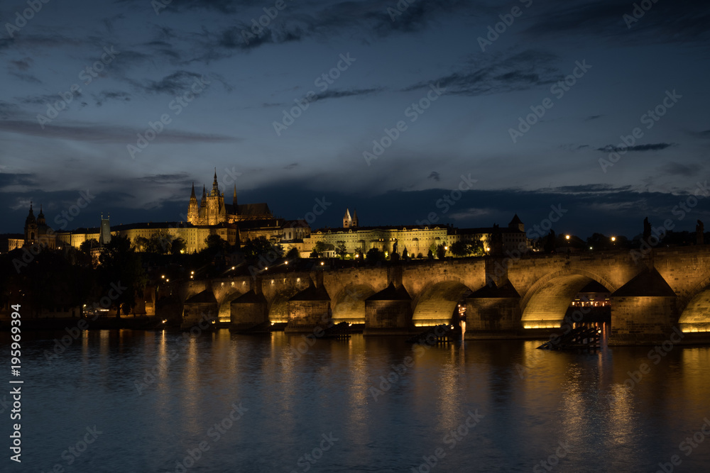 Blue hour shot of Charles Bridge and Prague Castle