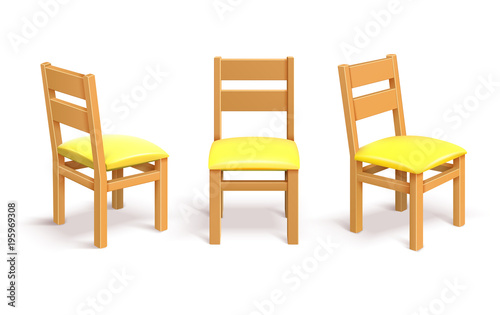 Wooden chair in different position isolated vector illustration