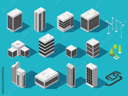 Isometric building for 3d city map vector set