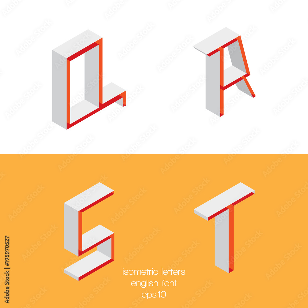 Set of vector isometry letters Q R S T. Font part, good for lettering and writing quotes Set of vector isometry letters Q R S T. Font part, good for lettering and writing quotes