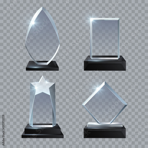 Crystal glass blank trophy awards isolated vector templates collection