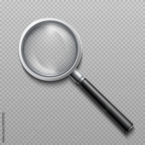 Realistic 3d magnifying glass. Vector zoom lens magnifier isolated on transparent background