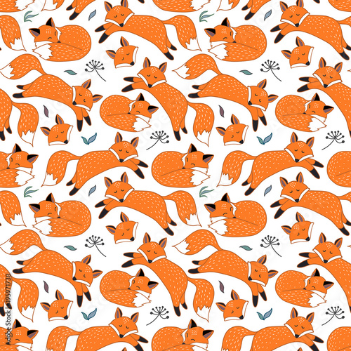 Vector seamless pattern with foxes