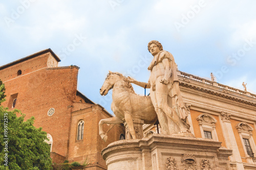 Statues atop the steps to the Capitoline Hill in Rome