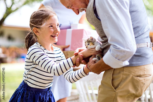 Family celebration or a garden party outside in the backyard.