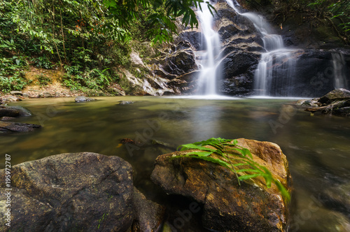 scenery of tropical forest waterfall