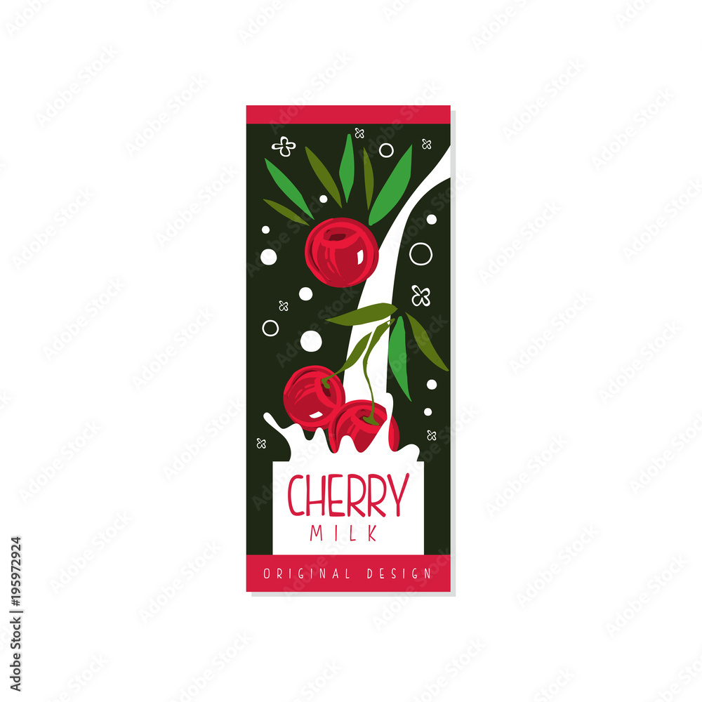 Cherry milk logo original design, label for natural healthy dairy