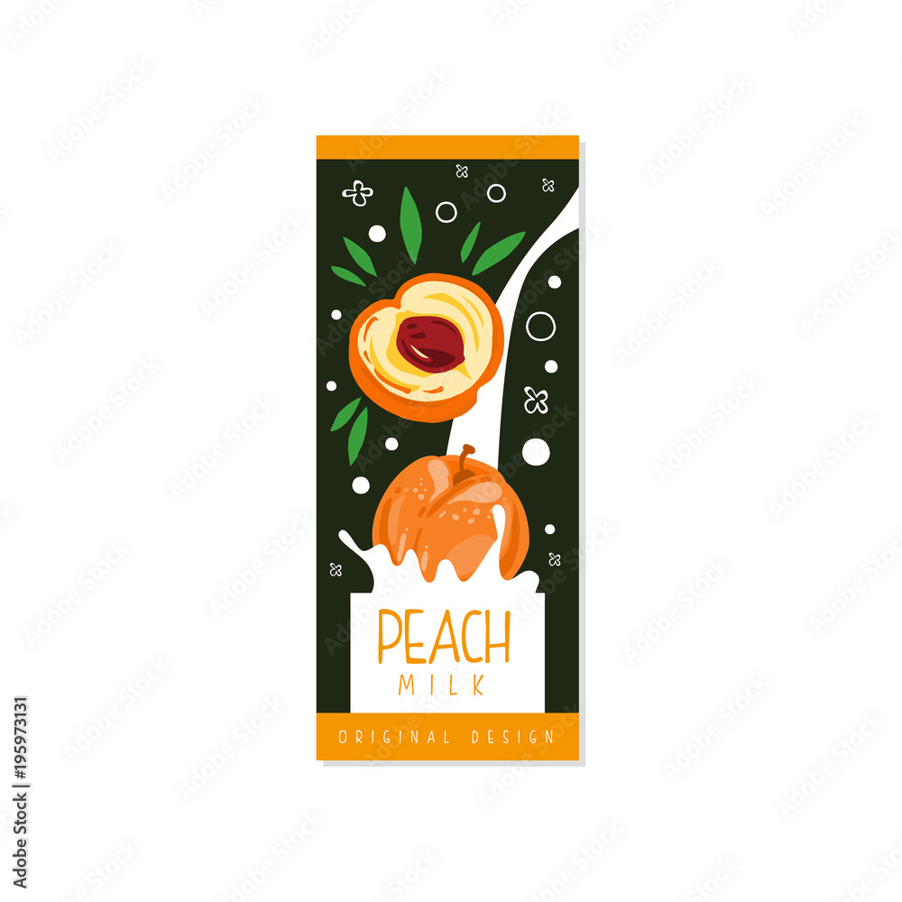 Peach milk logo original design, label for natural healthy dairy