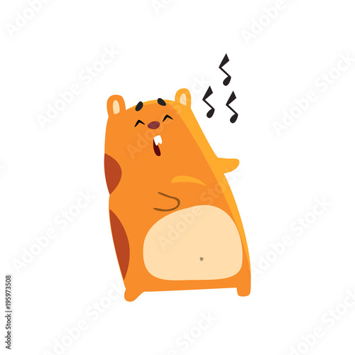 Cute cartoon hamster character singing song  funny brown rodent animal pet vector Illustration on a white background
