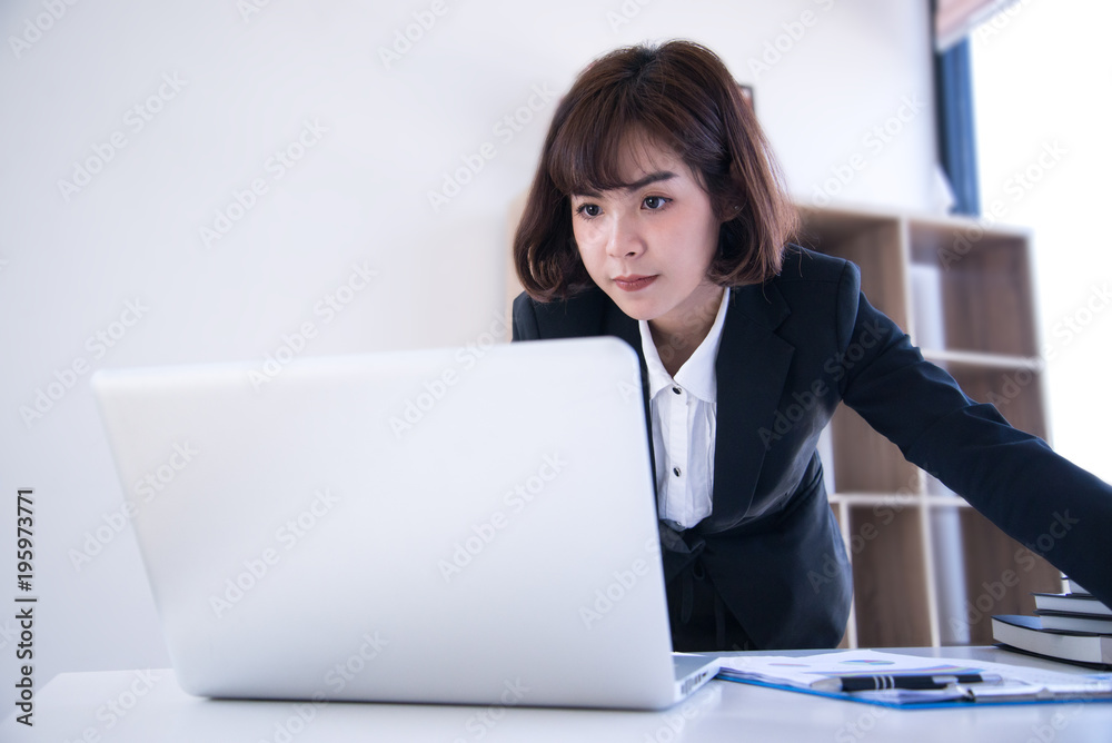 New generation asian teenage girl happy face looking laptop. New generation asian teenage girl happy face looking laptop.