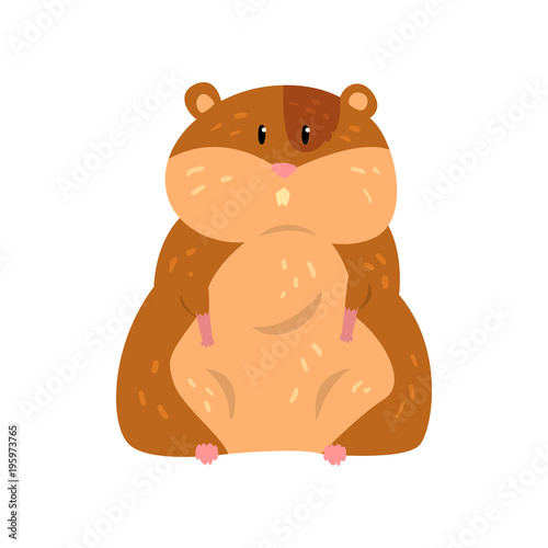 Cute cartoon hamster character sitting, funny brown rodent animal pet vector Illustration on a white background