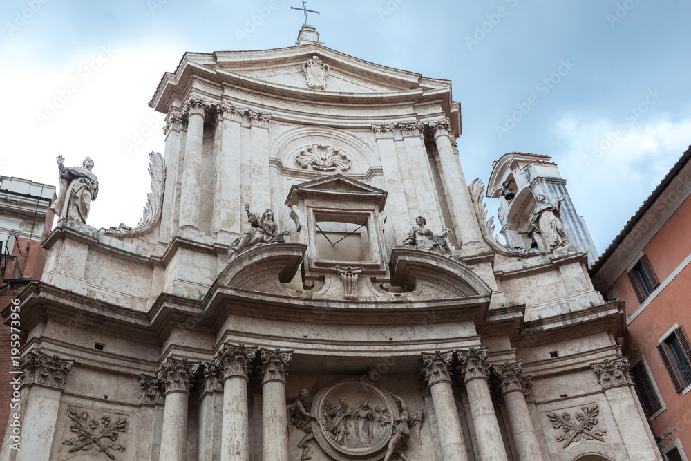 Ancient catholic church facade in Rome