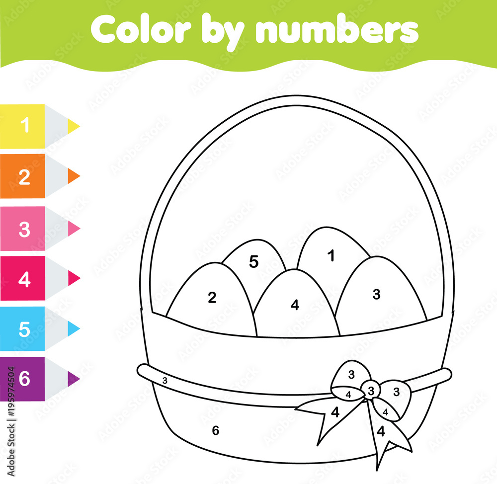 easter drawing game color by numbers printable worksheet coloring page with easter eggs educational game for toddlers and kids stock vector adobe stock