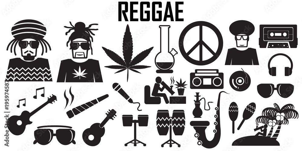 Naklejka premium Reggae flat icons. mono vector symbol