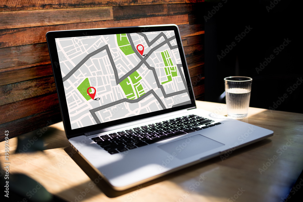 GPS Map to Route Destination network connection Location Street Map with GPS Icons Navigation GPS Map to Route Destination network connection Location Street Map with GPS Icons Navigation