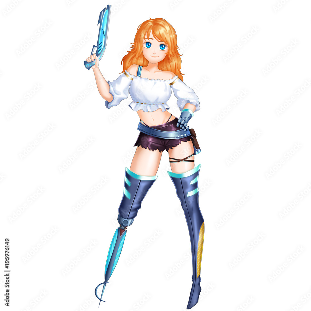 Space Pirate Girl with Anime and Cartoon Style. She is a Super Star! Video  Game's Digital CG Artwork, Concept Illustration, Realistic Cartoon Style  Character Design Stock Illustration | Adobe Stock