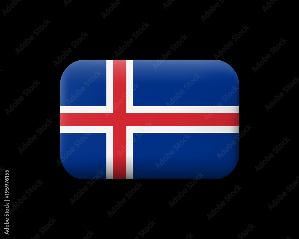 Flag of Iceland. Matted Vector Icon and Button. Rectangular Shape