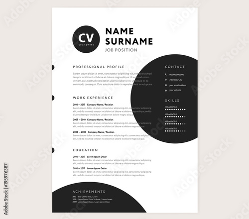 Creative CV / resume template minimalist black and white vector	