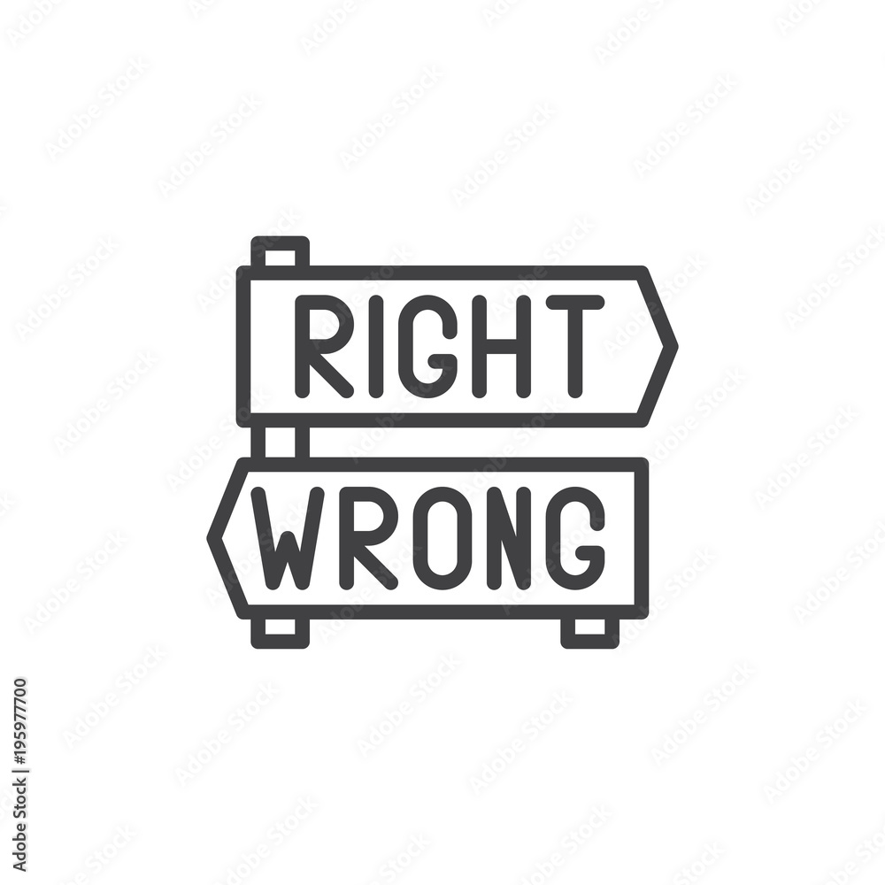 Right and wrong decision arrows signs outline icon. linear style sign ...
