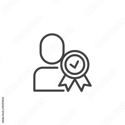 Certified person outline icon. Approved user linear style sign for mobile concept and web design. Man with medal simple line vector icon. Symbol, logo illustration. Pixel perfect vector graphics