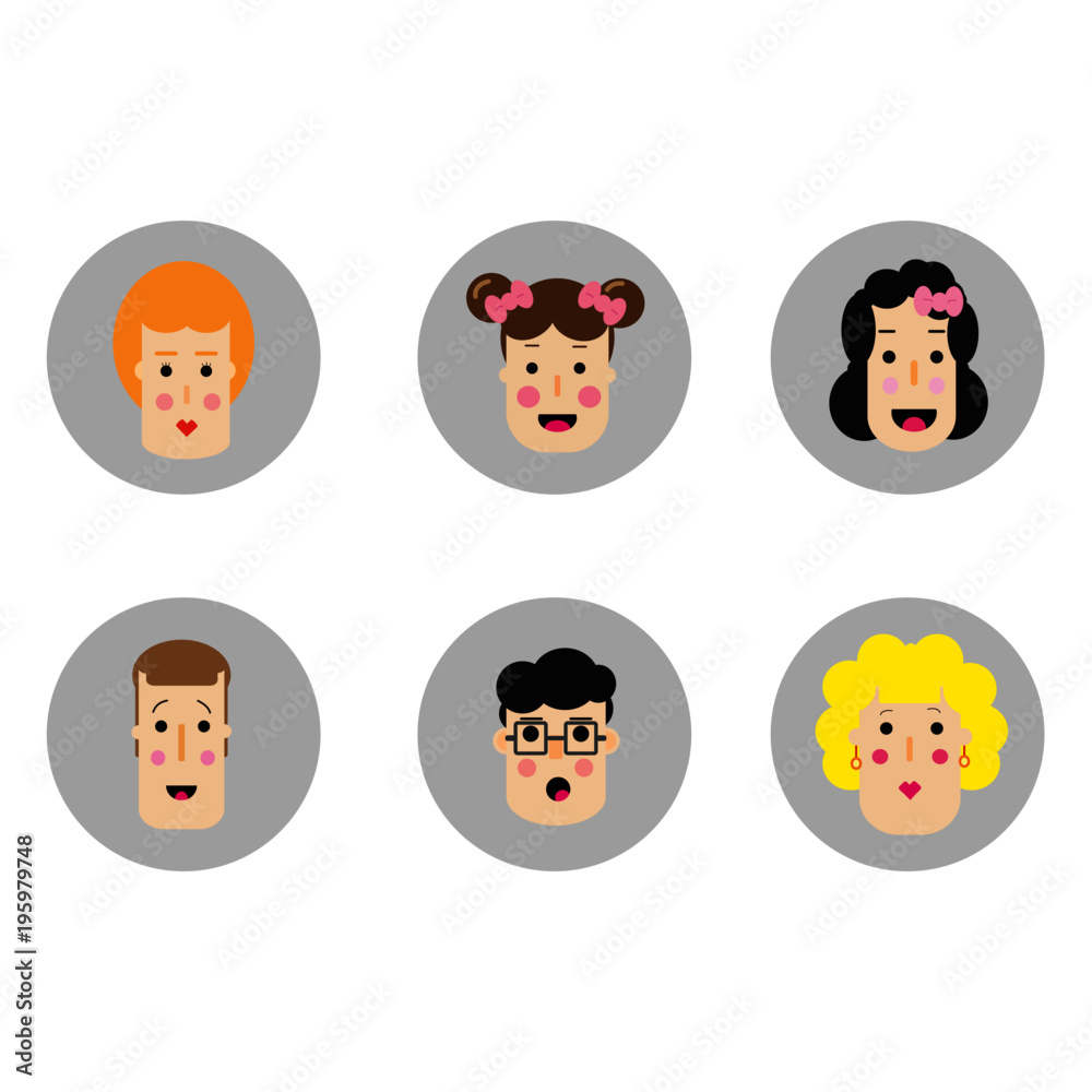 set of avatars, people, flat persons, icons.