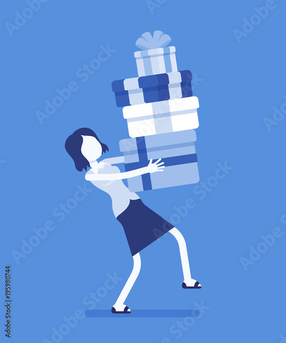 Woman holding a heap of gift boxes