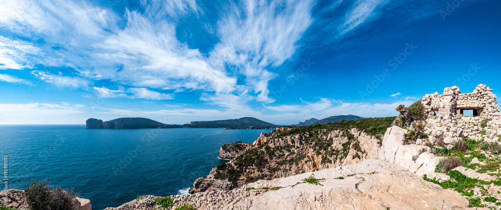 Panoramic landscape of Sardinian coast in a sunny day of spring