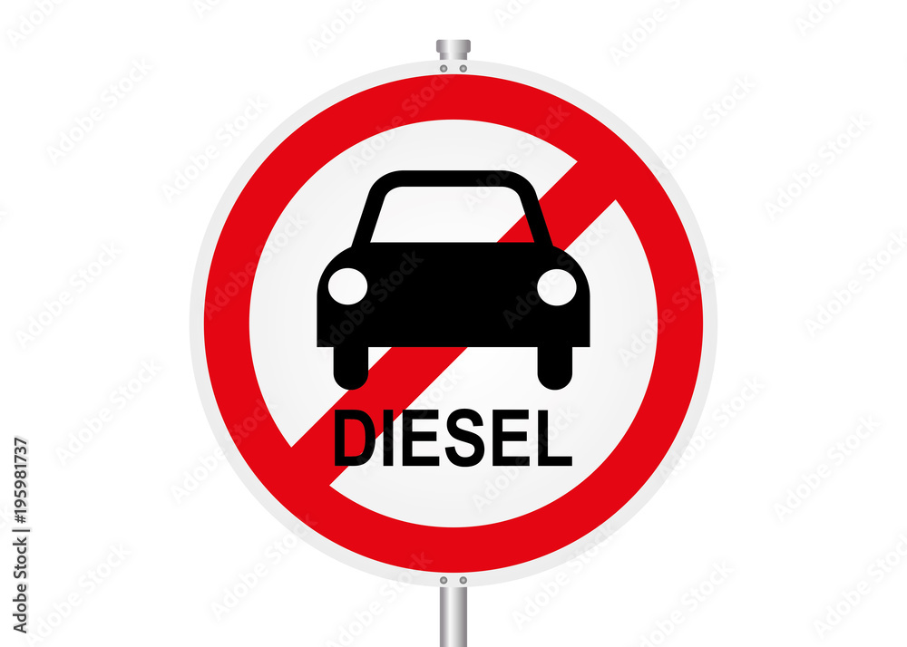 Straßenschild - Diesel und Auto verboten
