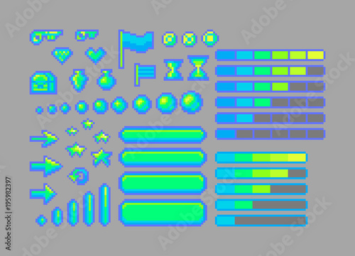 Pixel art bright icons.