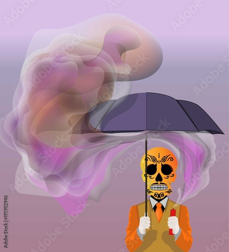 Skull holding an umbrella Vector illustration backgrounds