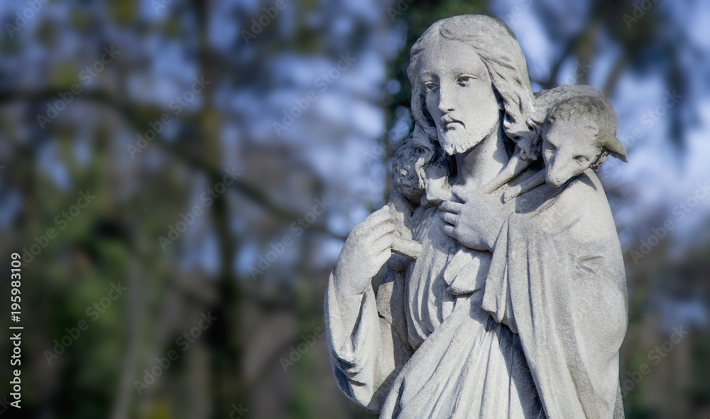 Antique statue of Jesus Christ Good Shepherd (fragment of ancient sculpture, close up) Antique statue of Jesus Christ Good Shepherd (fragment of ancient sculpture, close up)