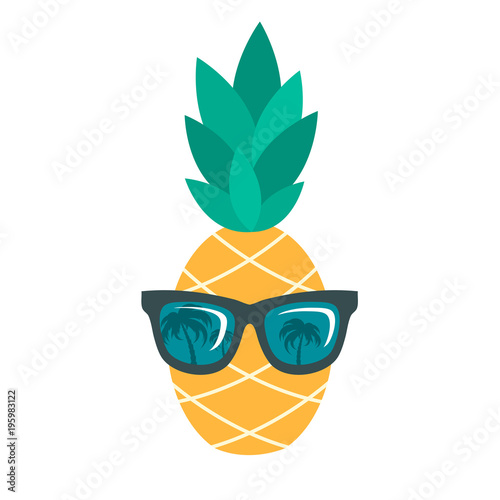 Icon of pineapple with sunglasses isolated on white background