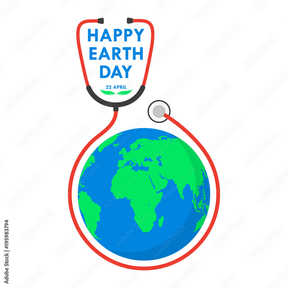 Happy Earth Day logo with stethoscope. Vector illustration Happy Earth Day logo with stethoscope. Vector illustration