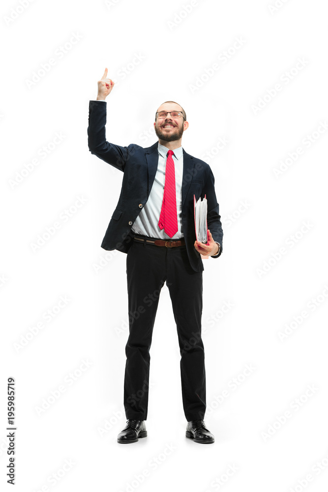 Full body portrait of businessman with folder on white Full body portrait of businessman with folder on white