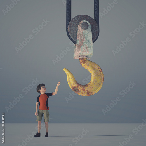 Little boy reaching a crane...