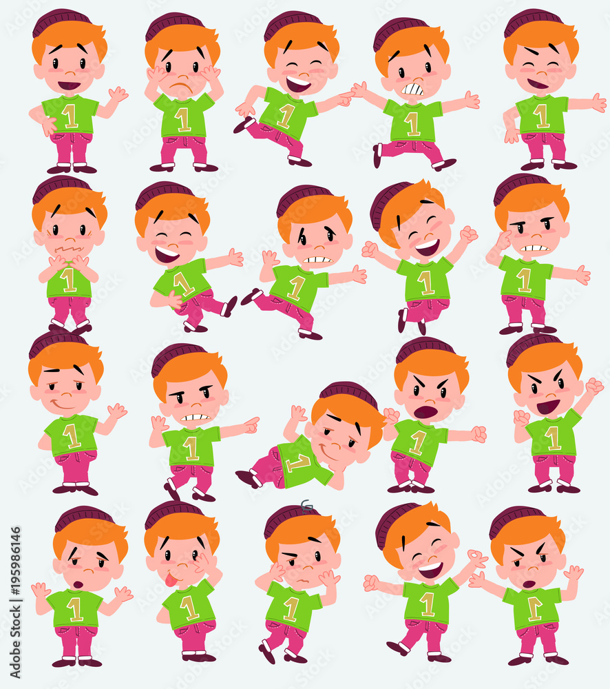 Cartoon character of a hipster boy. Set with different postures, attitudes and poses, doing different activities in isolated vector illustrations. Cartoon character of a hipster boy. Set with different postures, attitudes and poses, doing different activities in isolated vector illustrations.