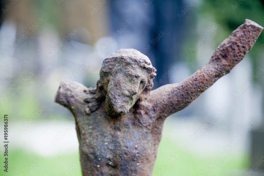 Partially destroyed ancient statue of the crucifixion of Jesus Christ (Faith, religion, suffering, love, God concept) Partially destroyed ancient statue of the crucifixion of Jesus Christ (Faith, religion, suffering, love, God concept)
