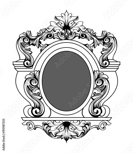 Baroque mirror frame. Vector round decor design elements. Rich encarved ornam...